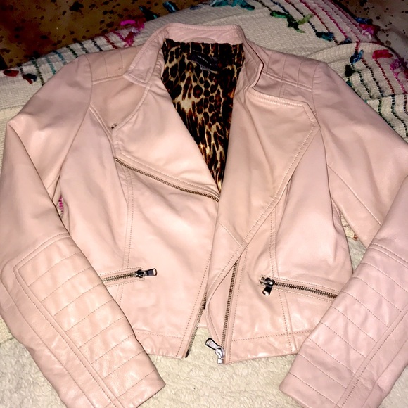 Kenna T Nude/Blush Lambskin Moto Jacket Small EUC - Picture 2 of 7